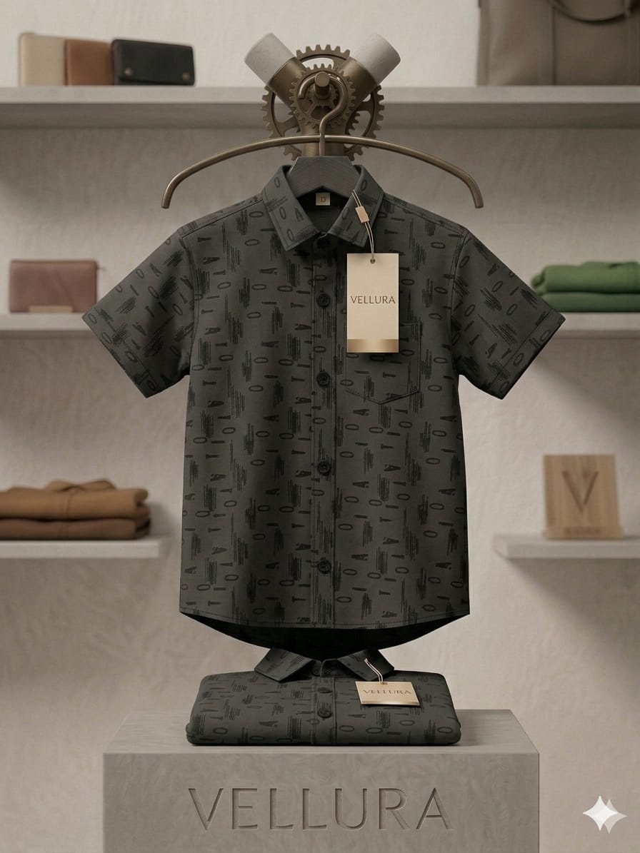 Vellura Kids Premium Olive-Brown Abstract Typographic Casual Shirt