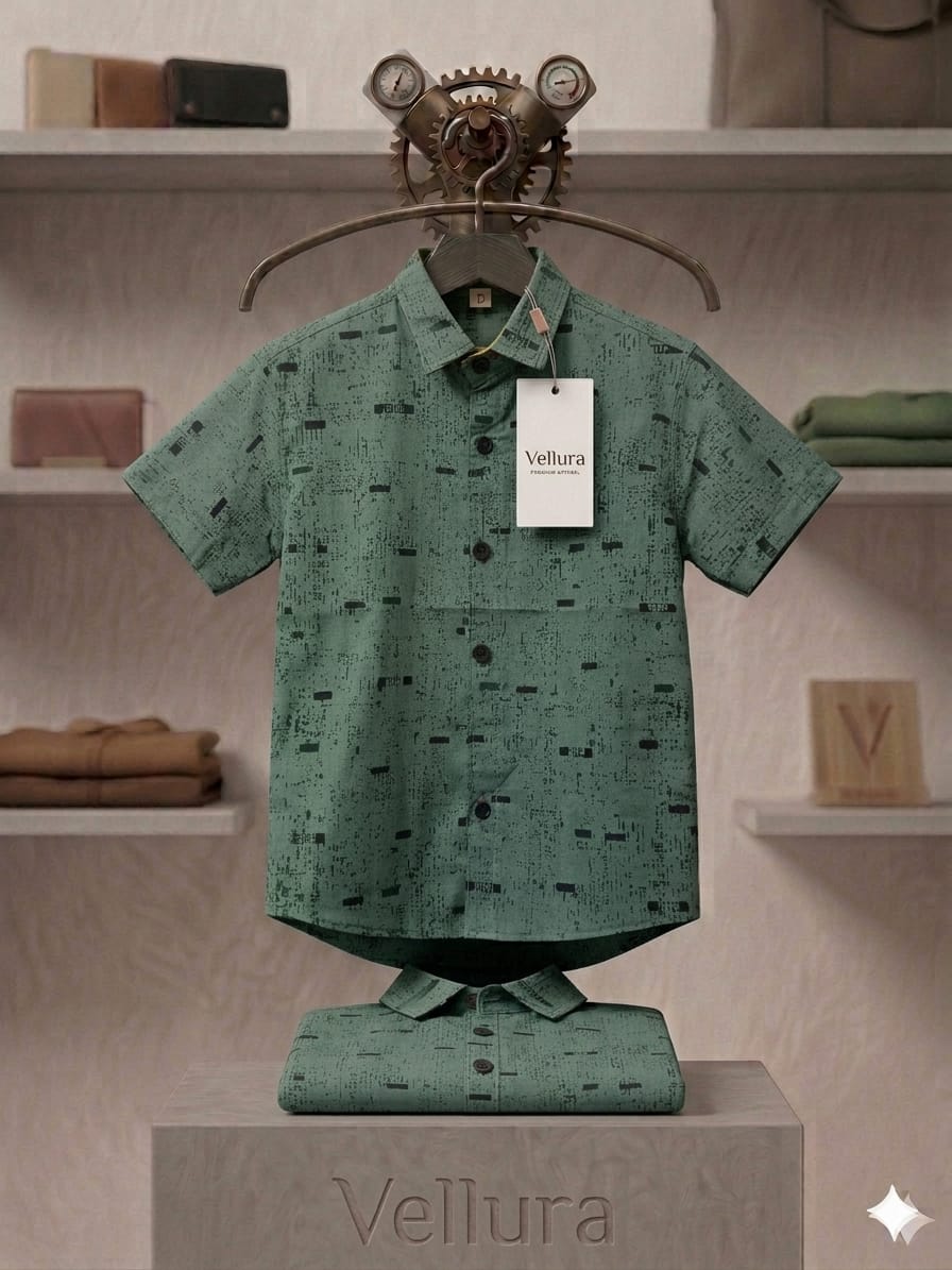 Vellura Signature Green Textured Cotton Shirt
