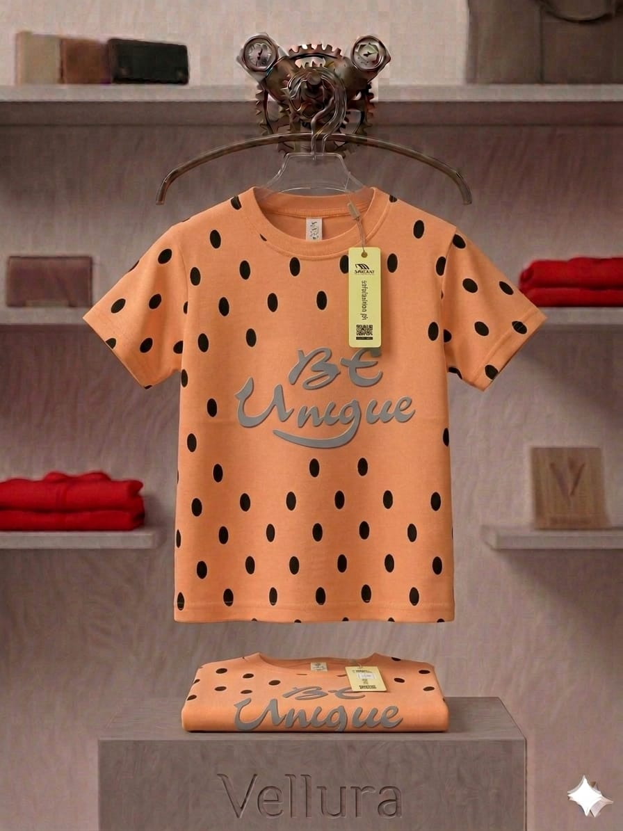 New Arrival: Elegant Peach Polka Dot "Be Unique" Tee! baby